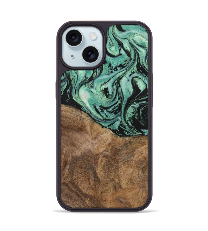 iPhone 15 Wood+Resin Phone Case - Jewell (Green, 702289)