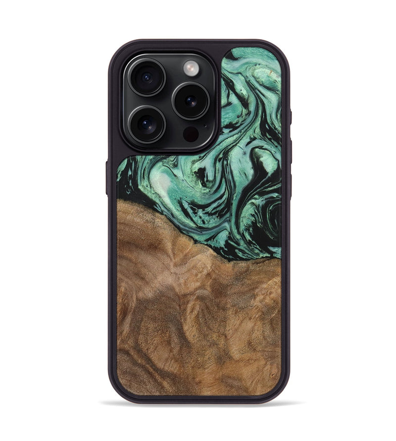 iPhone 15 Pro Wood+Resin Phone Case - Jewell (Green, 702289)