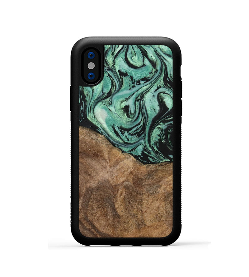 iPhone Xs Wood+Resin Phone Case - Jewell (Green, 702289)