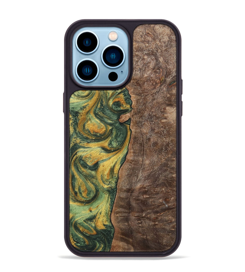 iPhone 14 Pro Max Wood+Resin Phone Case - Hanna (Green, 702290)