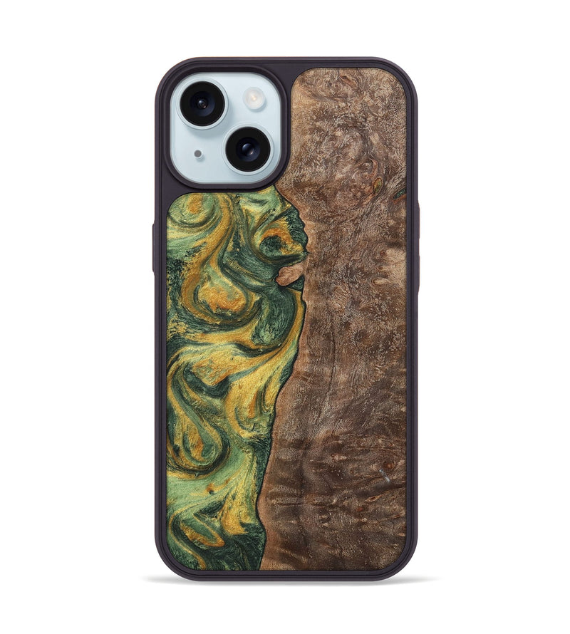 iPhone 15 Wood+Resin Phone Case - Hanna (Green, 702290)