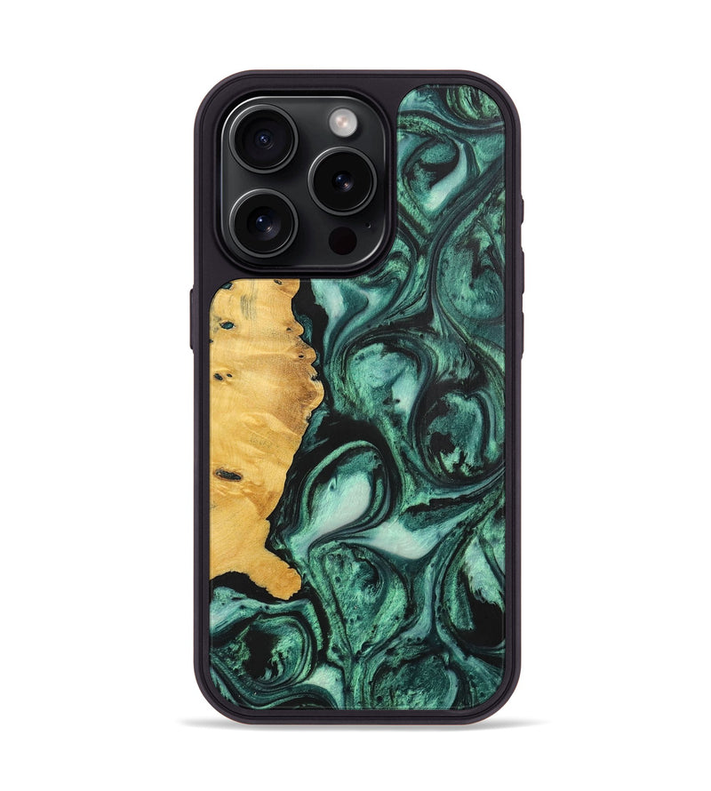 iPhone 15 Pro Wood+Resin Phone Case - Jimena (Green, 702293)