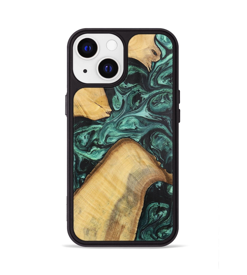 iPhone 13 Wood+Resin Phone Case - Hudson (Green, 702294)