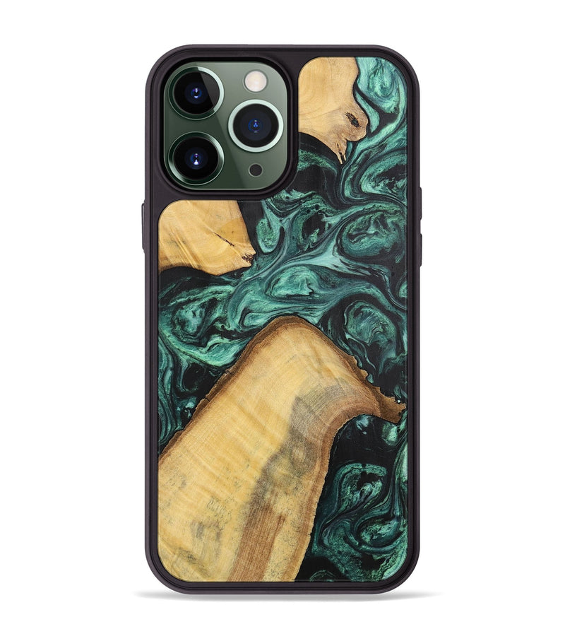 iPhone 13 Pro Max Wood+Resin Phone Case - Hudson (Green, 702294)