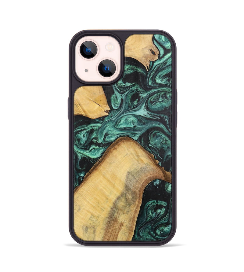 iPhone 14 Wood+Resin Phone Case - Hudson (Green, 702294)
