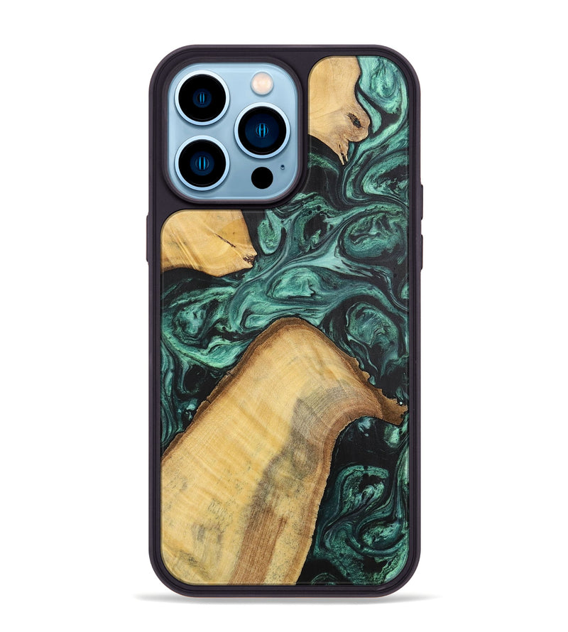 iPhone 14 Pro Max Wood+Resin Phone Case - Hudson (Green, 702294)