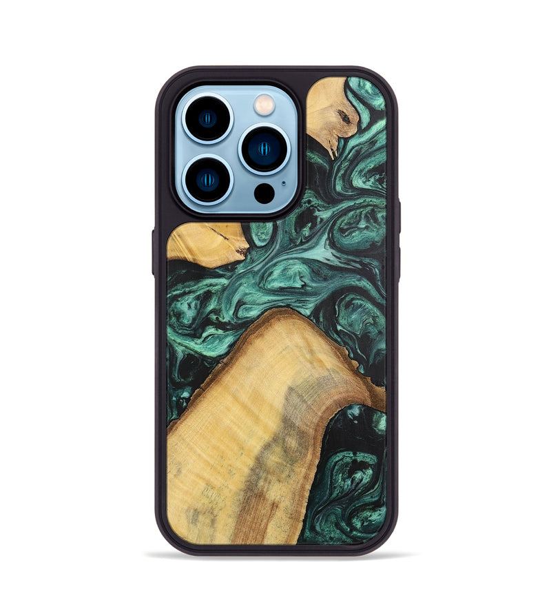 iPhone 14 Pro Wood+Resin Phone Case - Hudson (Green, 702294)