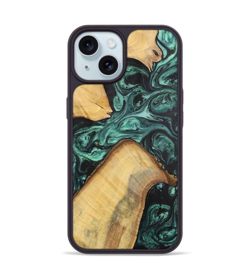 iPhone 15 Wood+Resin Phone Case - Hudson (Green, 702294)