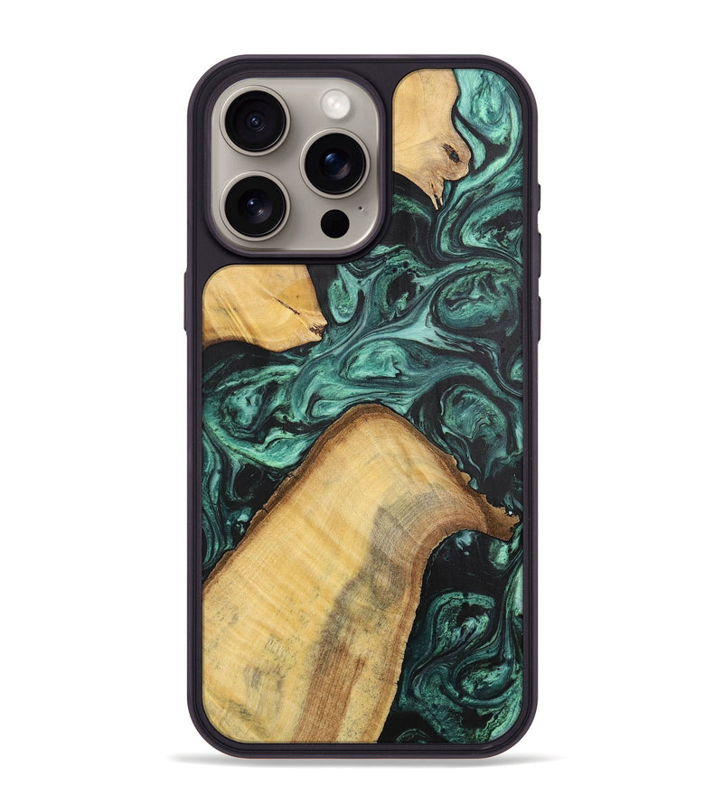 iPhone 15 Pro Max Wood+Resin Phone Case - Hudson (Green, 702294)