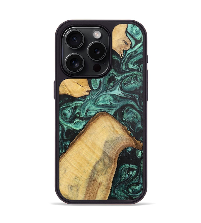 iPhone 15 Pro Wood+Resin Phone Case - Hudson (Green, 702294)