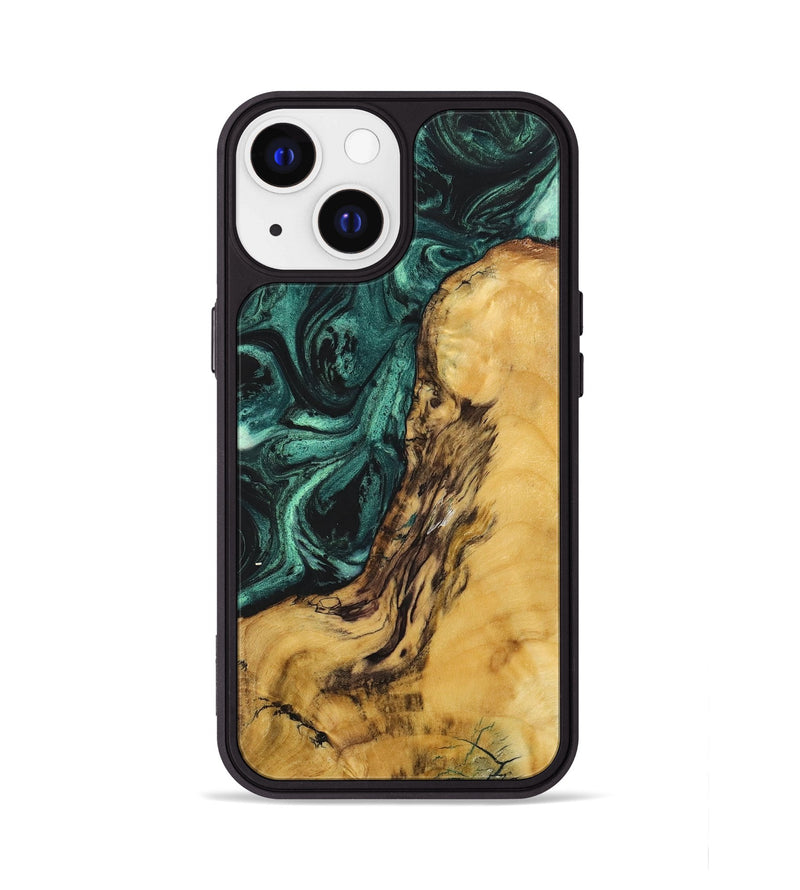 iPhone 13 Wood+Resin Phone Case - Lane (Green, 702297)