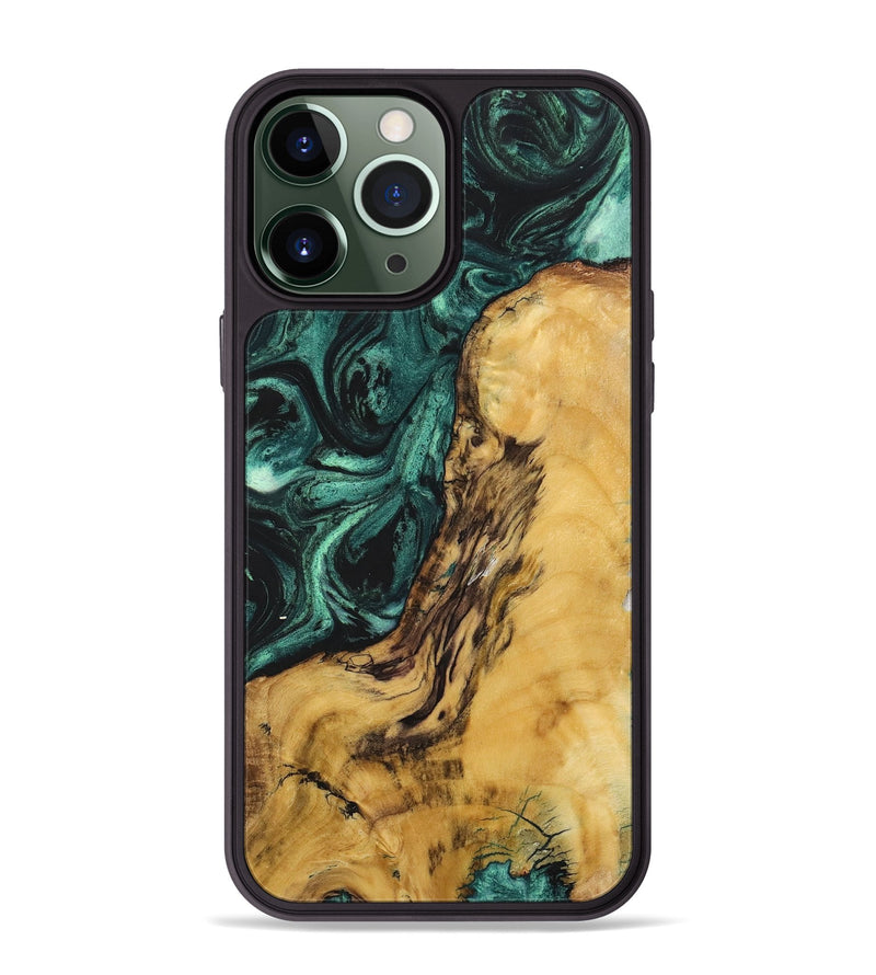 iPhone 13 Pro Max Wood+Resin Phone Case - Lane (Green, 702297)