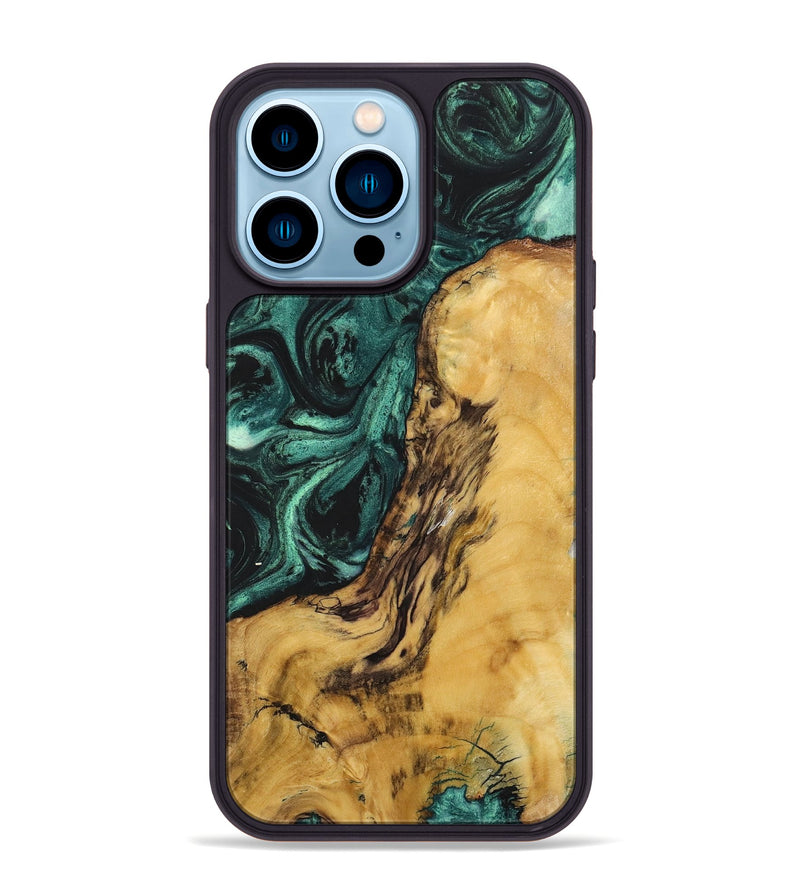 iPhone 14 Pro Max Wood+Resin Phone Case - Lane (Green, 702297)