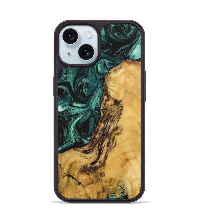 iPhone 15 Wood+Resin Phone Case - Lane (Green, 702297)
