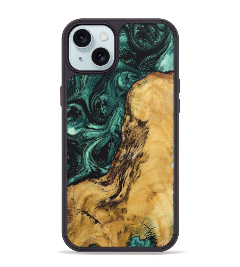 iPhone 15 Plus Wood+Resin Phone Case - Lane (Green, 702297)