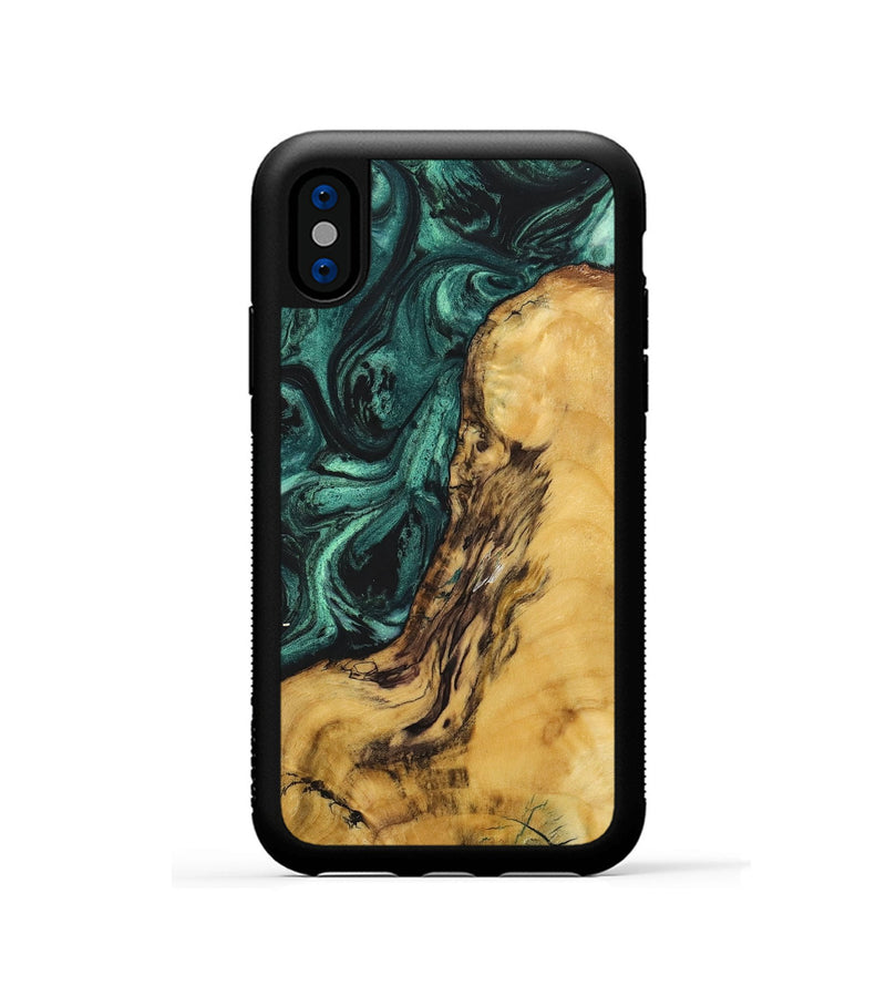 iPhone Xs Wood+Resin Phone Case - Lane (Green, 702297)