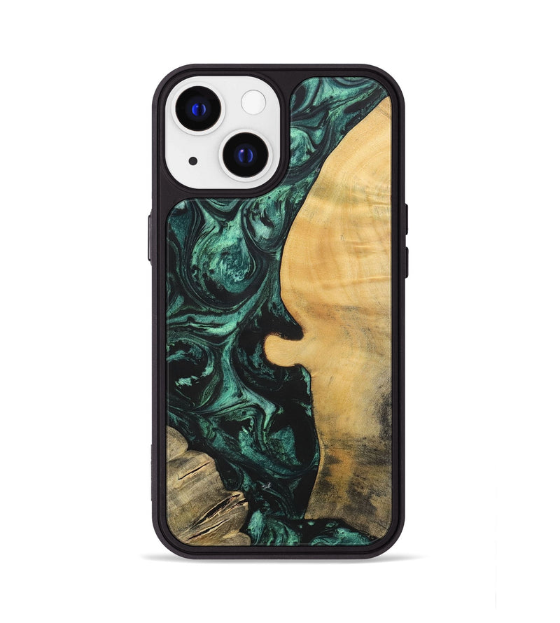 iPhone 13 Wood+Resin Phone Case - Melody (Green, 702304)