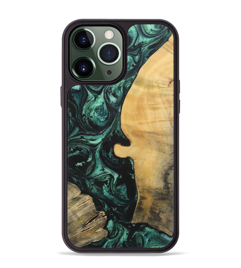 iPhone 13 Pro Max Wood+Resin Phone Case - Melody (Green, 702304)