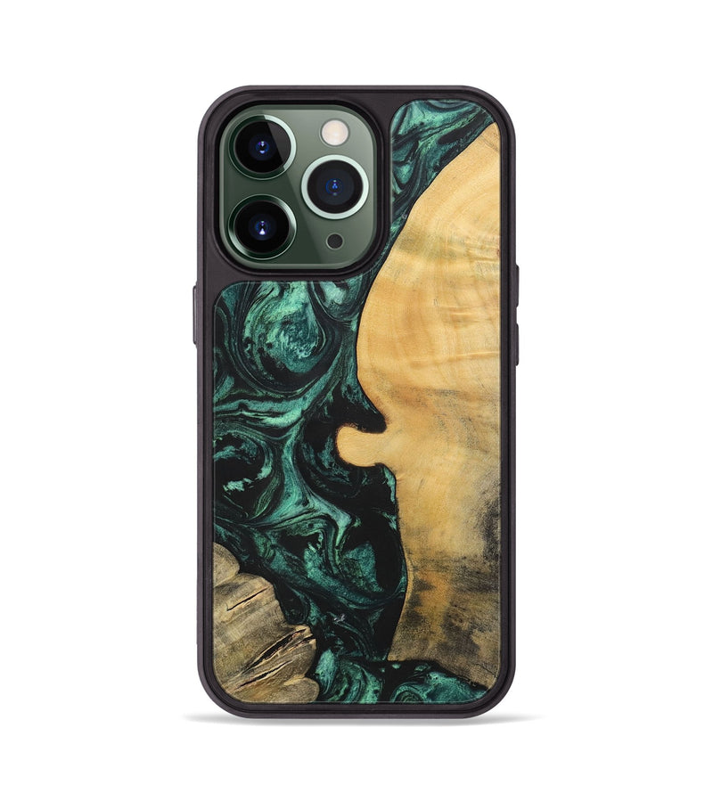 iPhone 13 Pro Wood+Resin Phone Case - Melody (Green, 702304)