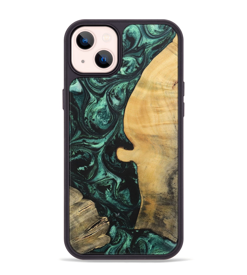 iPhone 14 Plus Wood+Resin Phone Case - Melody (Green, 702304)