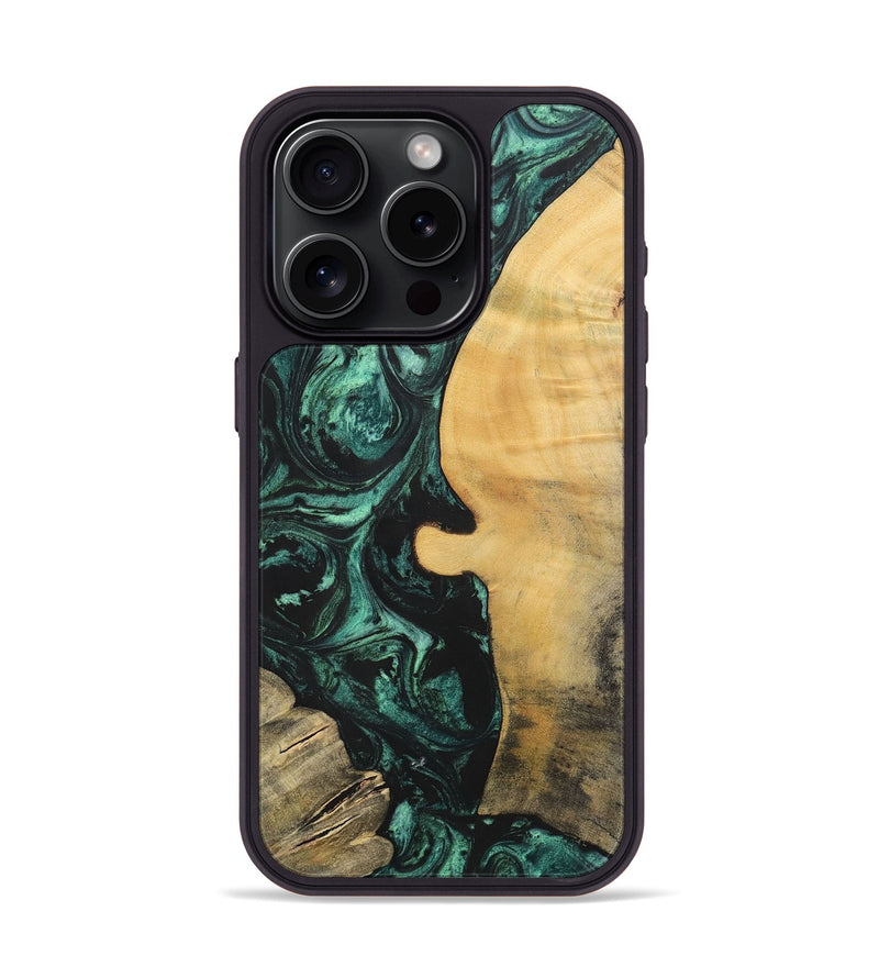 iPhone 15 Pro Wood+Resin Phone Case - Melody (Green, 702304)