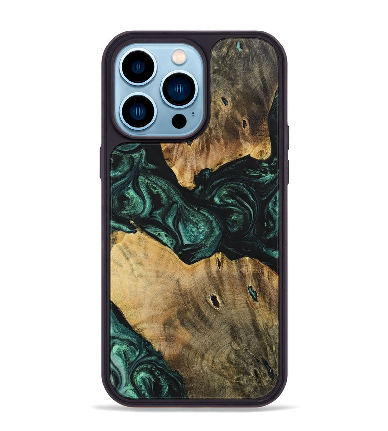 iPhone 14 Pro Max Wood+Resin Phone Case - Jonah (Green, 702326)