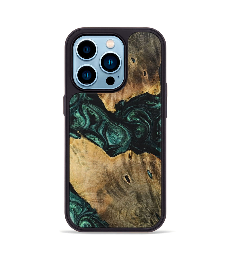 iPhone 14 Pro Wood+Resin Phone Case - Jonah (Green, 702326)