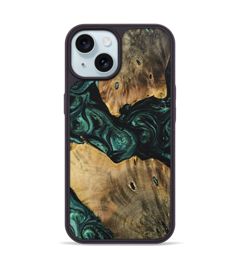 iPhone 15 Wood+Resin Phone Case - Jonah (Green, 702326)