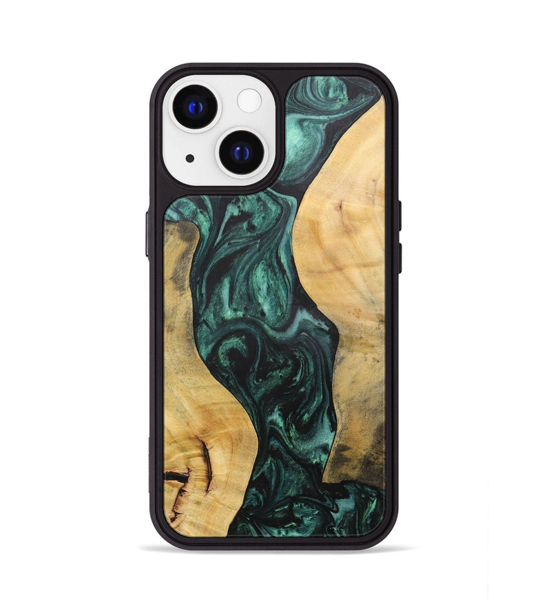 iPhone 13 Wood+Resin Phone Case - Deloris (Green, 702327)