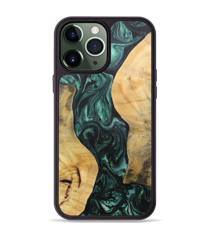 iPhone 13 Pro Max Wood+Resin Phone Case - Deloris (Green, 702327)