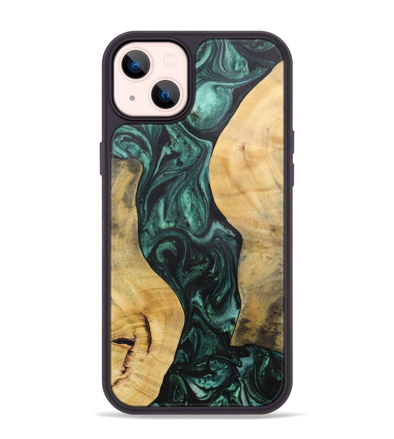 iPhone 14 Plus Wood+Resin Phone Case - Deloris (Green, 702327)