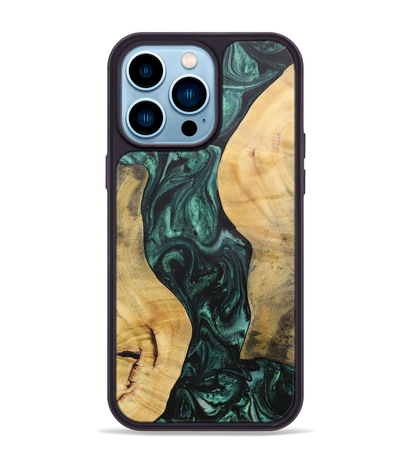 iPhone 14 Pro Max Wood+Resin Phone Case - Deloris (Green, 702327)