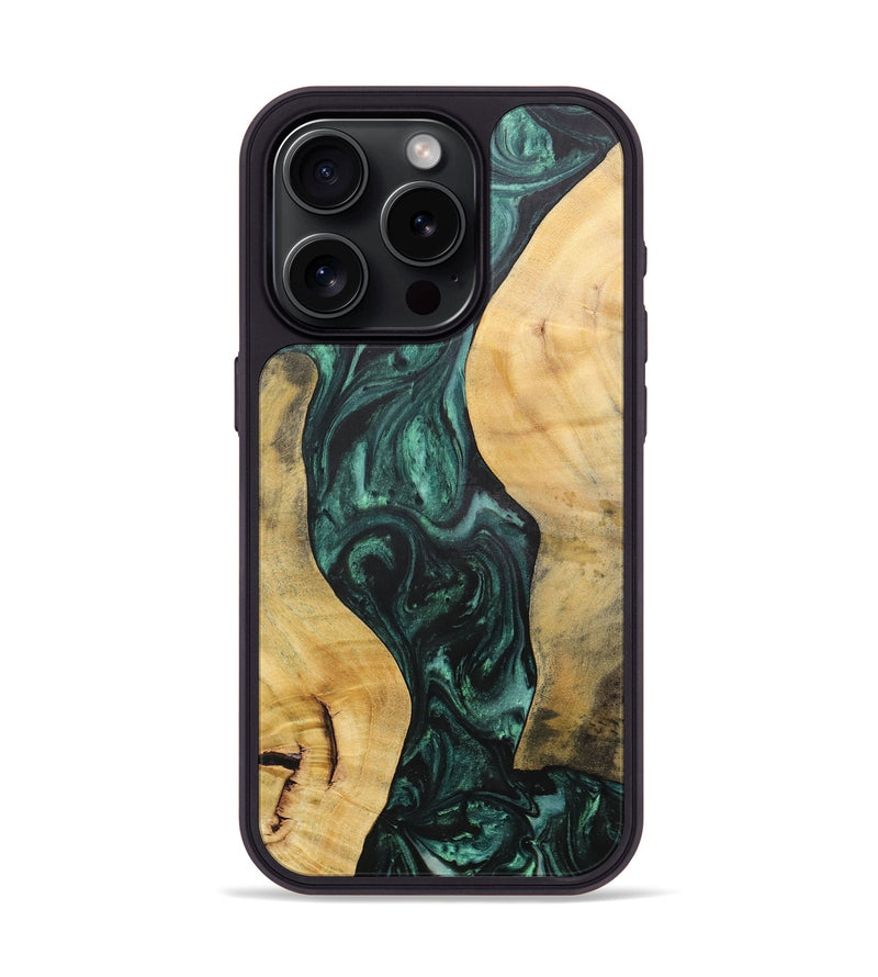 iPhone 15 Pro Wood+Resin Phone Case - Deloris (Green, 702327)