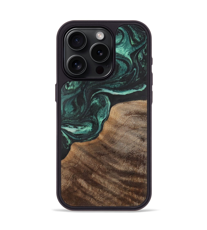 iPhone 15 Pro Wood+Resin Phone Case - Ernest (Green, 702330)