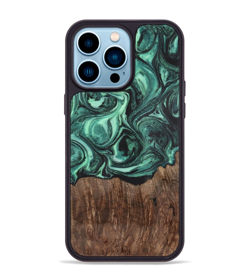 iPhone 14 Pro Max Wood+Resin Phone Case - Annalise (Green, 702332)