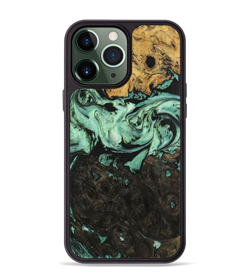 iPhone 13 Pro Max Wood+Resin Phone Case - Ernestine (Green, 702343)