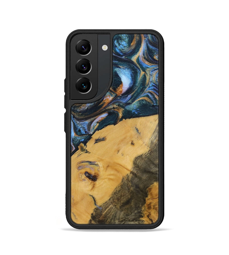 Galaxy S22 Wood+Resin Phone Case - Damien (Teal & Gold, 702515)