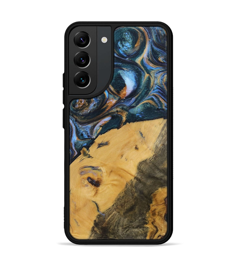 Galaxy S22 Plus Wood+Resin Phone Case - Damien (Teal & Gold, 702515)