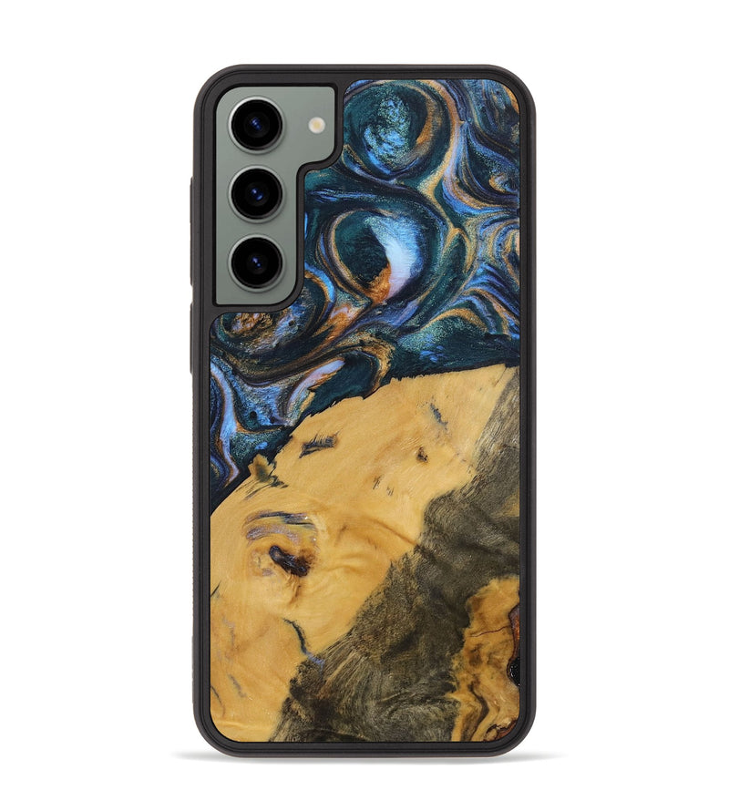 Galaxy S23 Plus Wood+Resin Phone Case - Damien (Teal & Gold, 702515)
