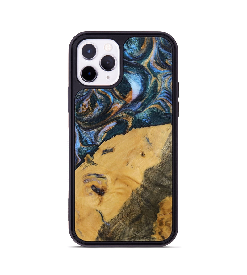 iPhone 11 Pro Wood+Resin Phone Case - Damien (Teal & Gold, 702515)