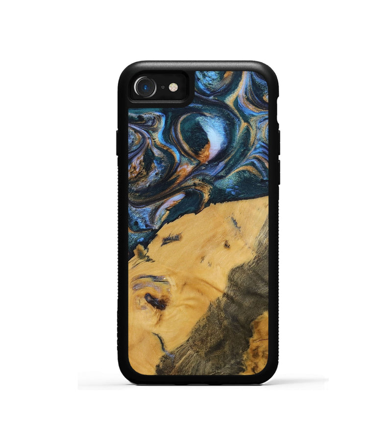 iPhone SE Wood+Resin Phone Case - Damien (Teal & Gold, 702515)