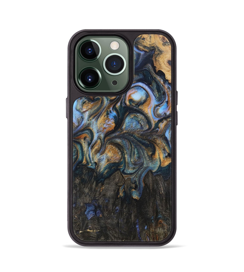 iPhone 13 Pro Wood+Resin Phone Case - Danny (Teal & Gold, 702517)