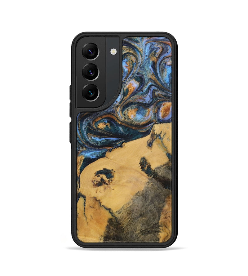 Galaxy S22 Wood+Resin Phone Case - Audrey (Teal & Gold, 702521)