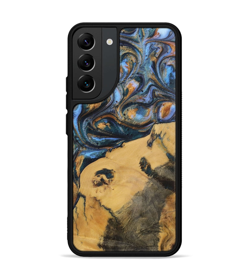 Galaxy S22 Plus Wood+Resin Phone Case - Audrey (Teal & Gold, 702521)