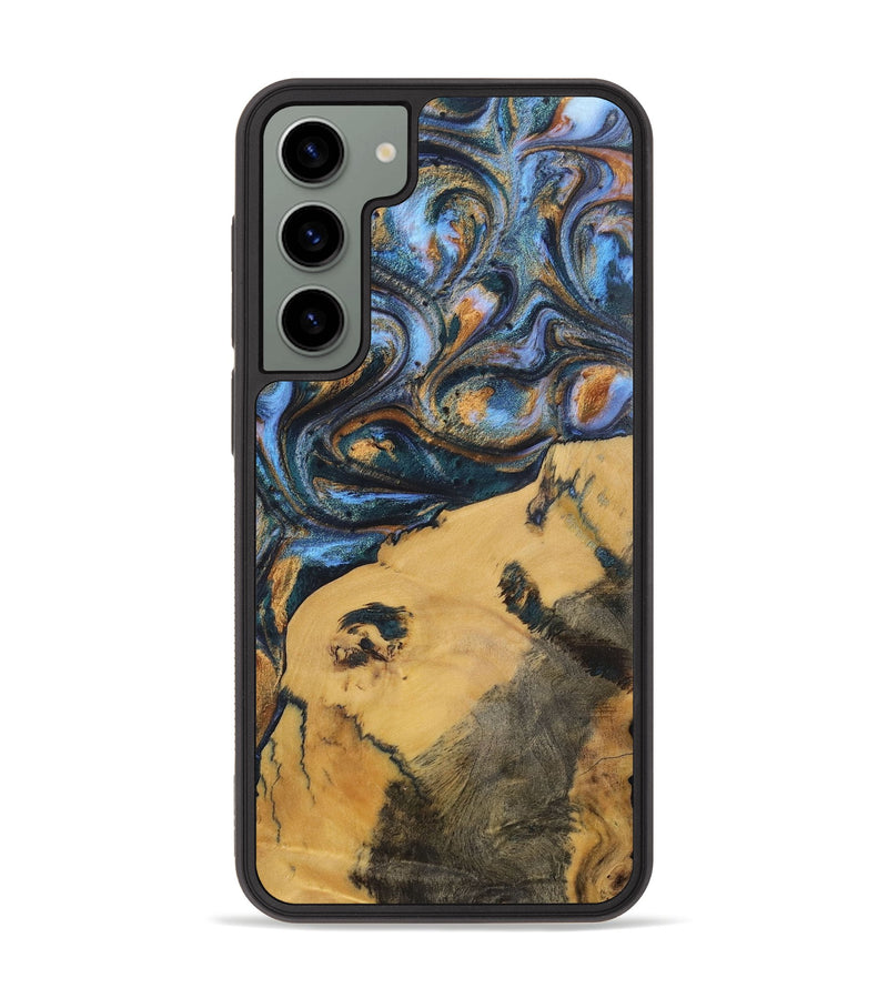 Galaxy S23 Plus Wood+Resin Phone Case - Audrey (Teal & Gold, 702521)
