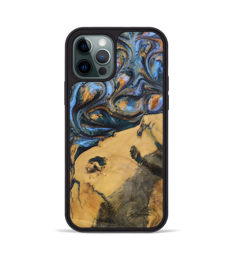 iPhone 12 Pro Wood+Resin Phone Case - Audrey (Teal & Gold, 702521)