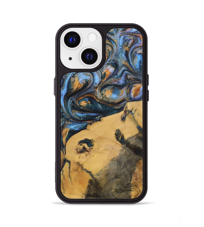 iPhone 13 Wood+Resin Phone Case - Audrey (Teal & Gold, 702521)
