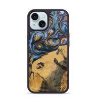 iPhone 15 Wood+Resin Phone Case - Audrey (Teal & Gold, 702521)