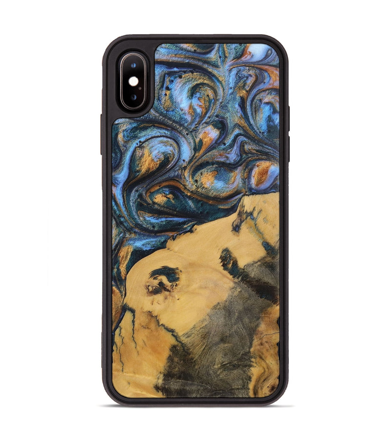 iPhone Xs Max Wood+Resin Phone Case - Audrey (Teal & Gold, 702521)