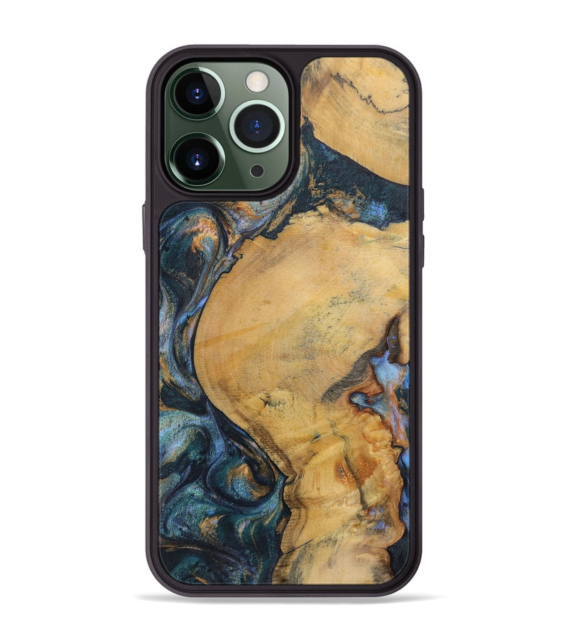 iPhone 13 Pro Max Wood+Resin Phone Case - Luella (Teal & Gold, 702522)